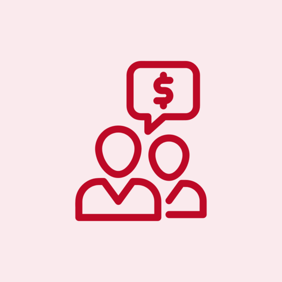 People discussing money symbol